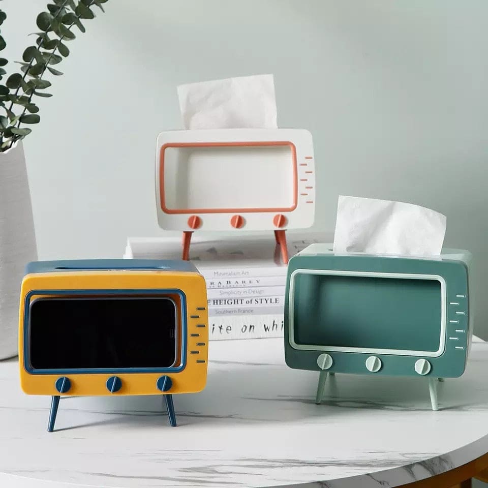 Creative 2 In 1 TV Shape Tissue Box, Desktop Paper Holder, Dispenser Storage Napkin Case, Mobile Phone Holder Organizer Creative 2 In 1 TV Shape Tissue Box, Desktop Paper Holder, Dispenser Storage Napkin Case, Mobile Phone Holder Organizer